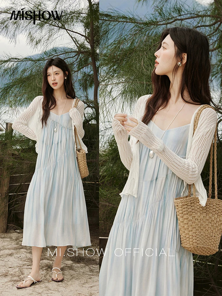Mishow White V-Neck Slim Knit Summer Cardigan MXE16Z1193