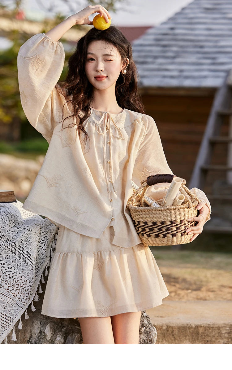 Mishow Iris Embroidery Blouse & Elastic Waist Skirt Set MXE13T0454