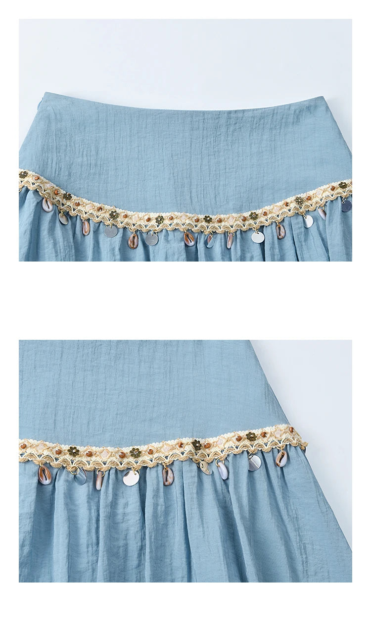 Mishow Sheel Ribbon Round Neck Top & High Waist Skirt Set MXE32T0556