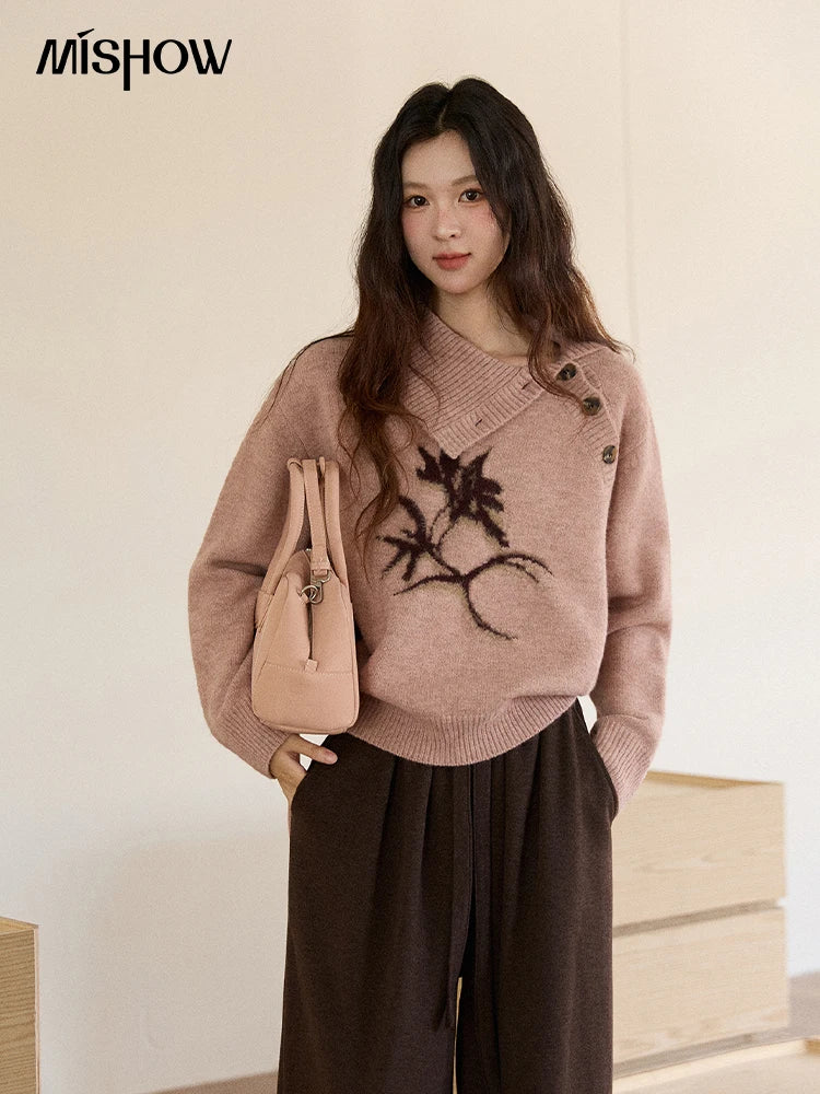 Mishow Plant Jacquard Turtleneck Pullover MXE86Z2658
