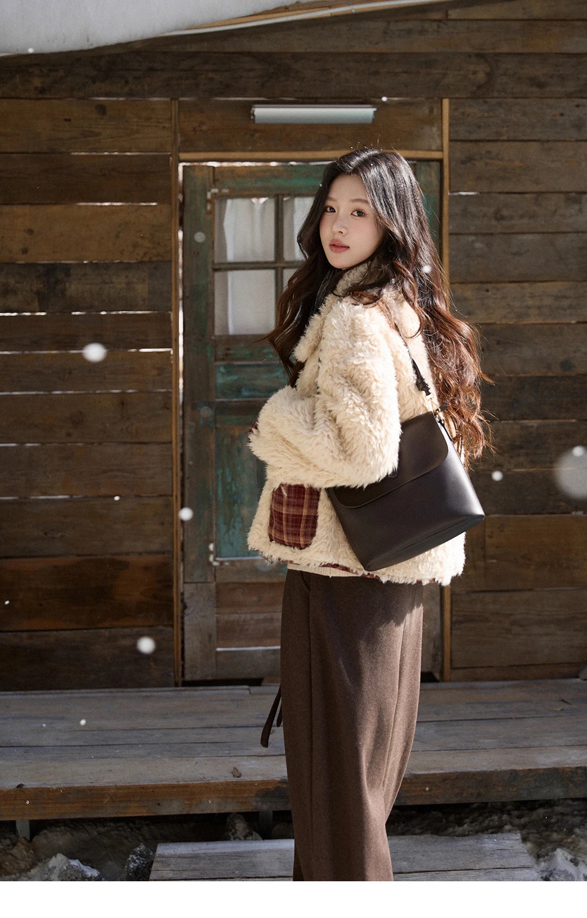 Mishow Reversible Red Plaid Lamb Wool Coat MXE93W1009