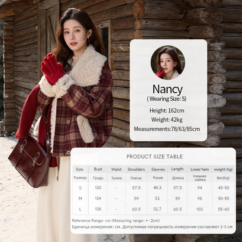 Mishow Retro Plaid Large Lapel Padded Jacket MXE87W1004