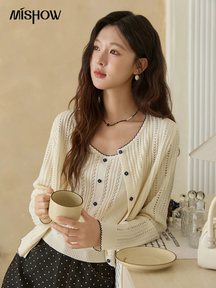 Mishow Apricot Knit Cardigan & Camisole Wool Set MXE43T0726