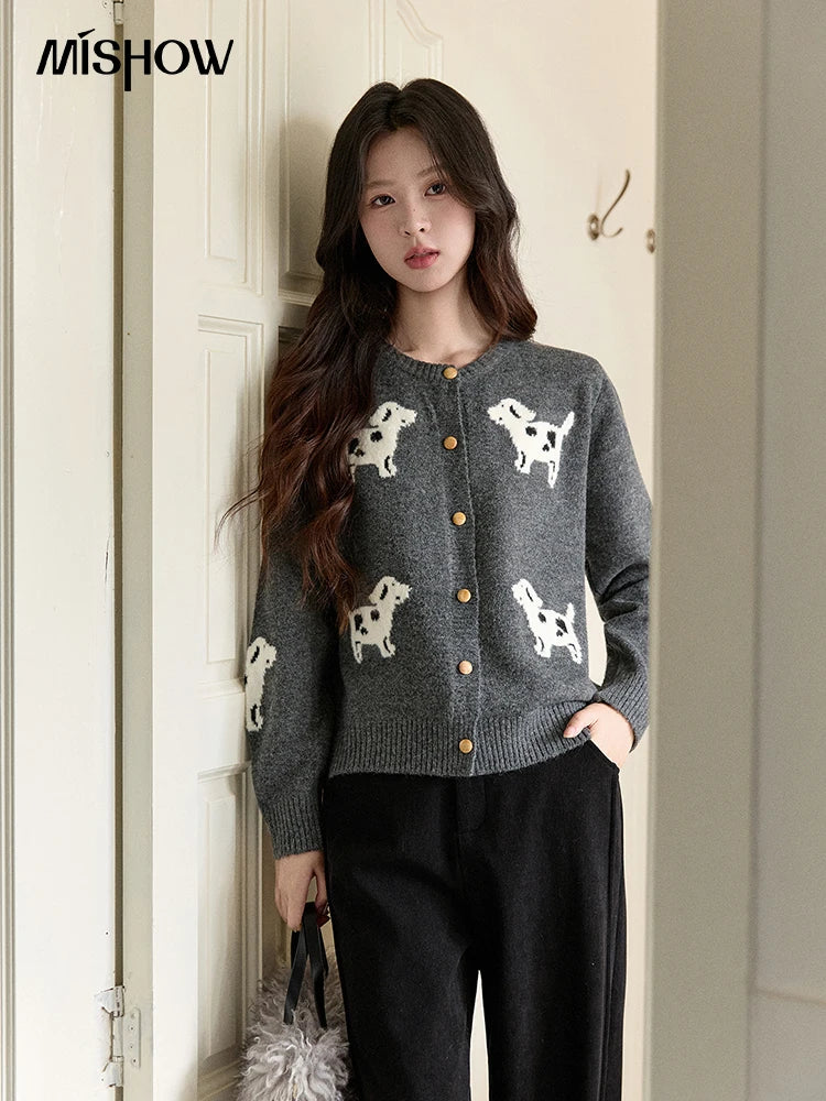 Mishow Puppy Jacquard Crew Neck Cardigan MXE93Z2950