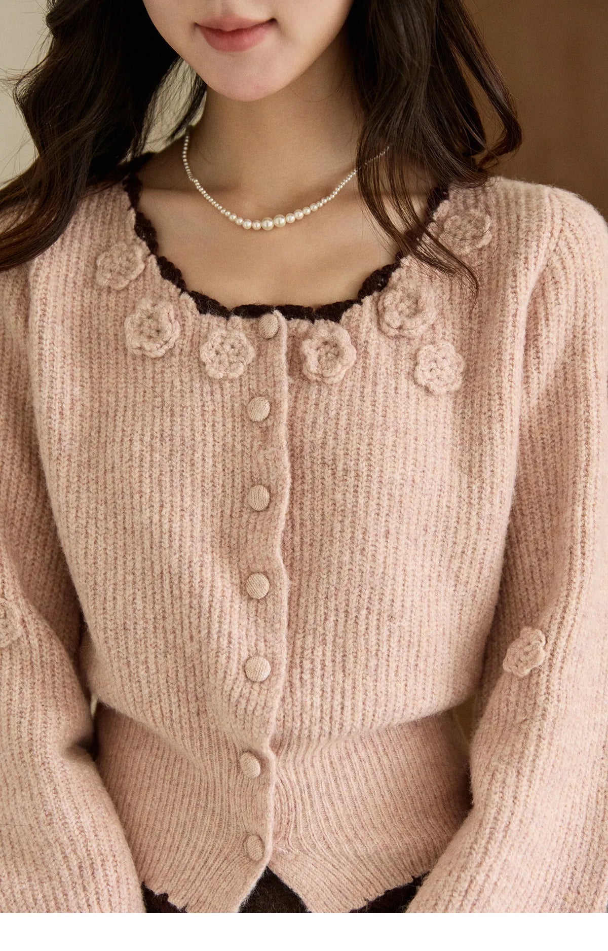 Mishow Pink Flower Lace Trim Cardigan MXE94Z2862