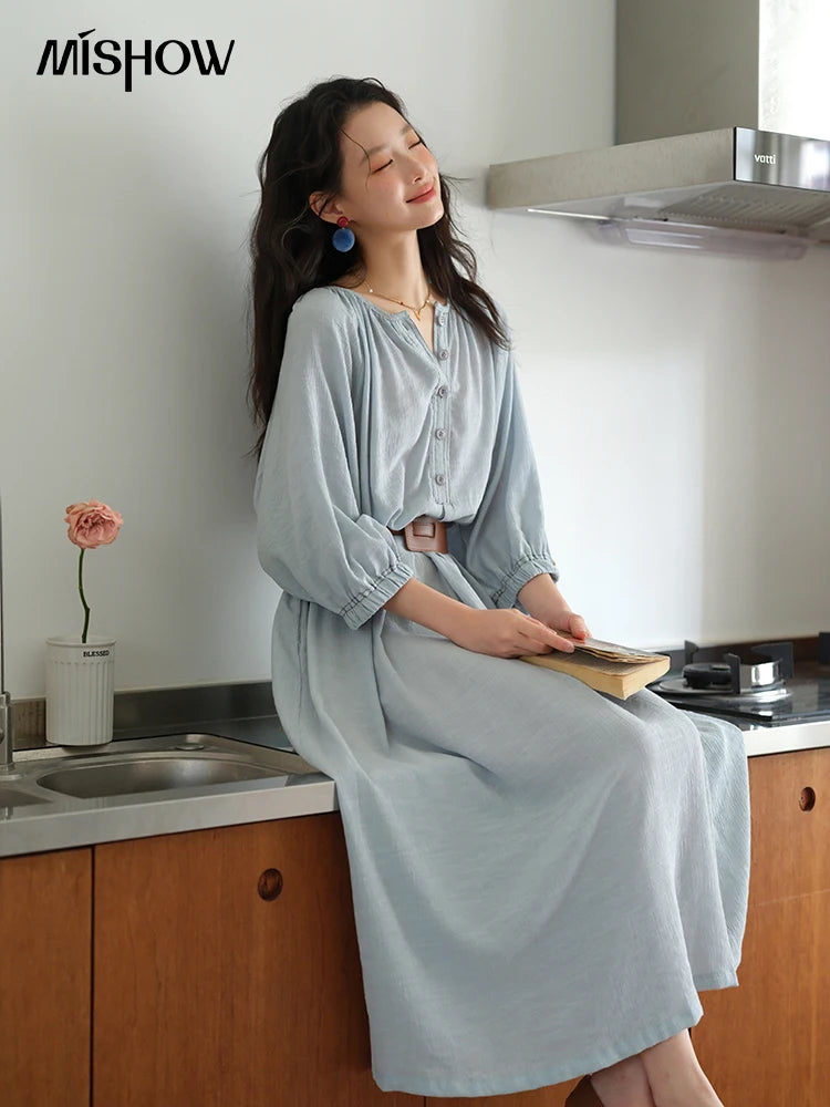 Mishow Half Sleeve Bamboo Knot Dress with Bohemian Belt MXE20L2468
