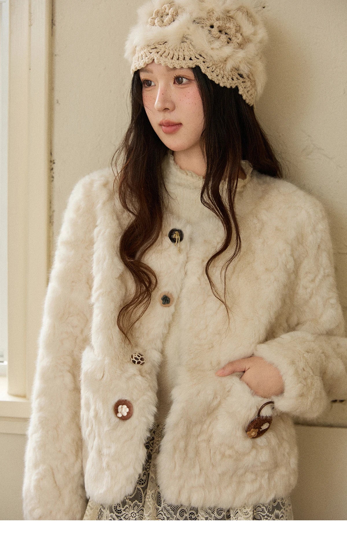 Mishow Sweet Pink Faux Rabbit Fur Coat MXE87W0990