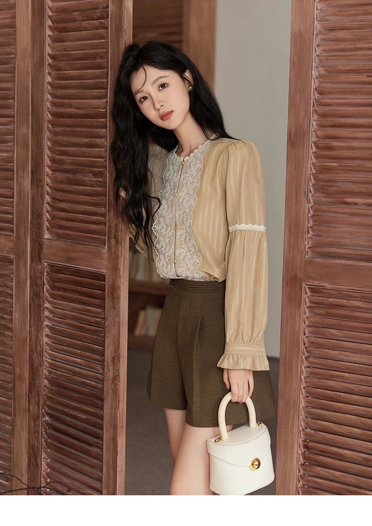 MISHOW Mesh Embroidery Blouse Lace Collar Lantern Sleeve MXD47X1664