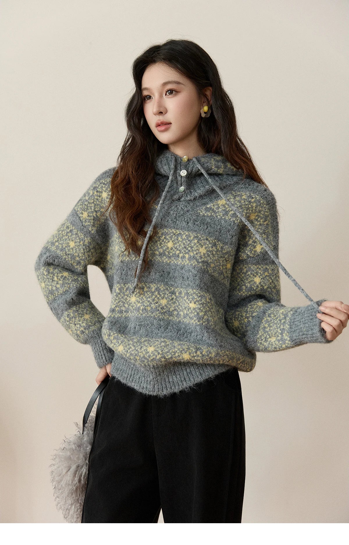 Mishow Fair Isle Removable Hood Sweater MXE94Z2979