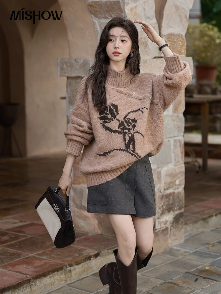 Mishow Chinese Hollow Out Floral Lantern Sleeve Sweater MXD36Z0888