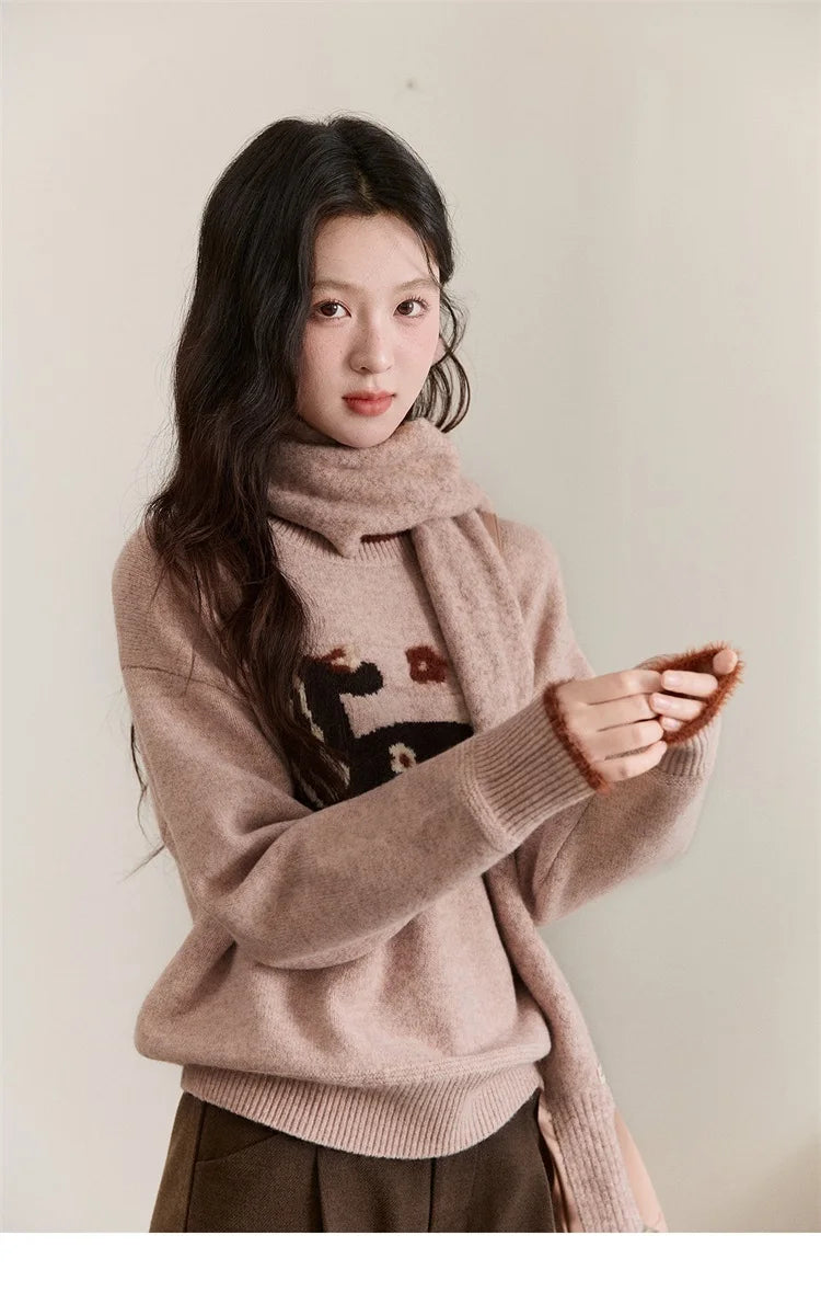 Mishow Horse Pattern Faux Mink Fur Cuff Sweater MXE94Z2863