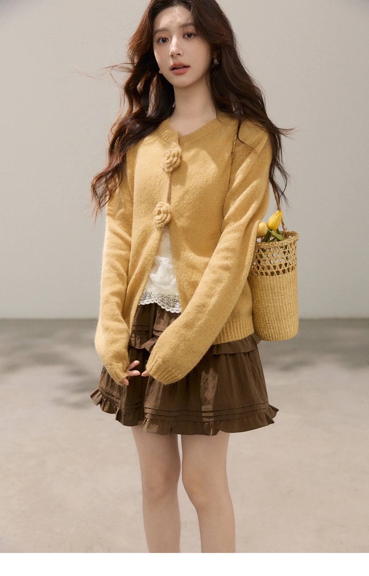 Mishow Flower Decor Mohair Fork Knit Cardigan MXF15Z3051