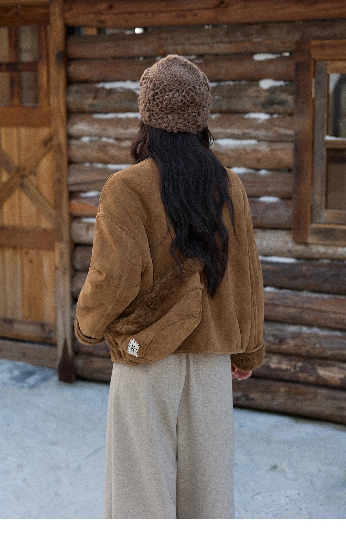 MISHOW Brown Round Neck Coat Button Pockets Loose Windproof MXE90W0994