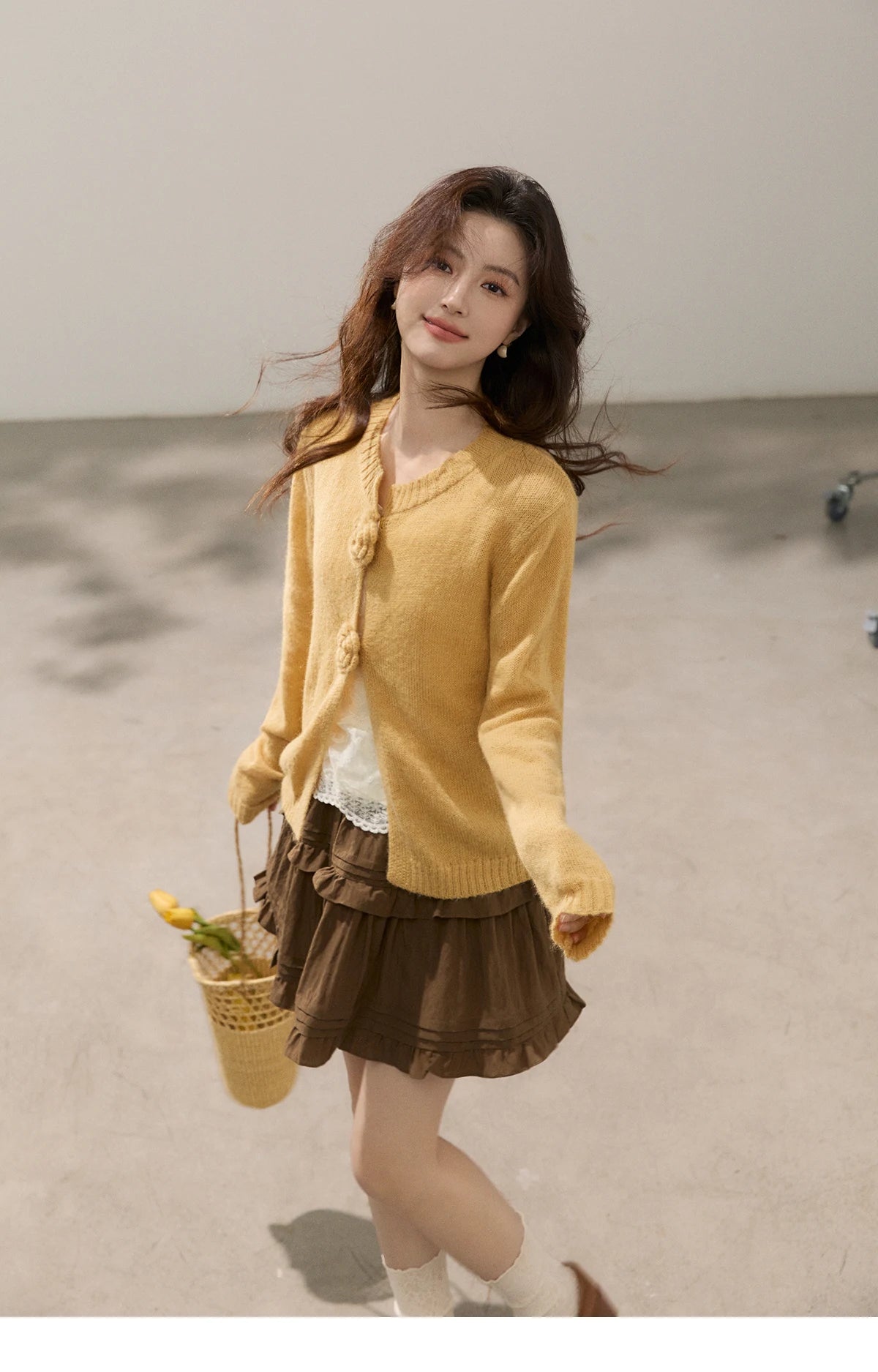 Mishow Flower Decor Mohair Fork Knit Cardigan MXF15Z3051