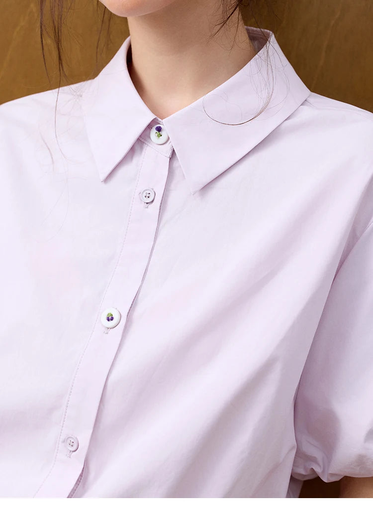 MISHOW Purple Cotton Blouse Turn-Down Collar Short Sleeve MXE32X1794