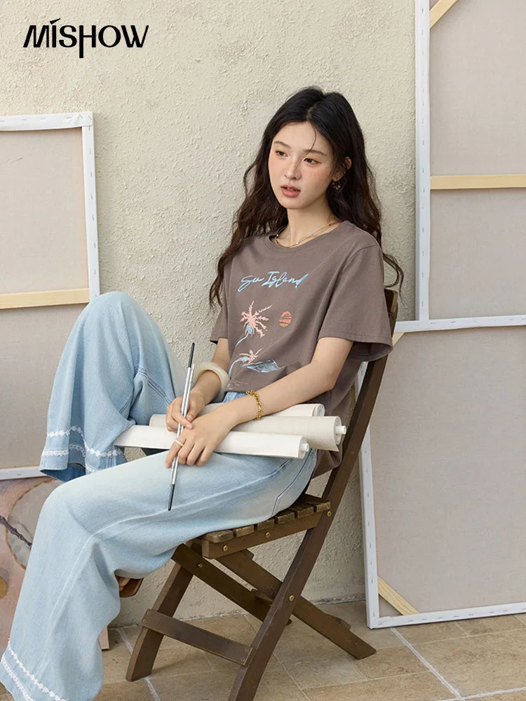 Mishow Cartoon Print Tassel Detail Tee MXE31T0533