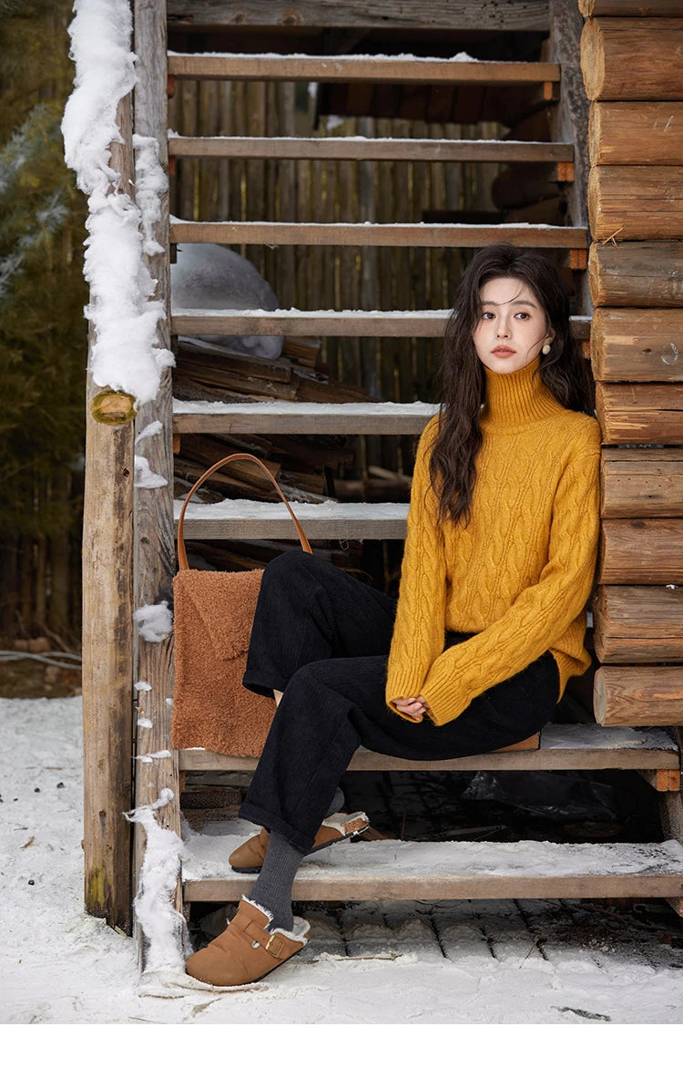 Mishow Turtleneck Texture Solid Warm Pullover MXD57Z1090