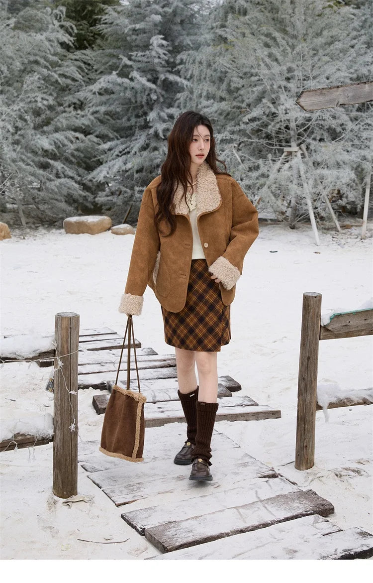 MISHOW Double Sided Lamb Wool Coat Lapel Pockets MXE91W1015