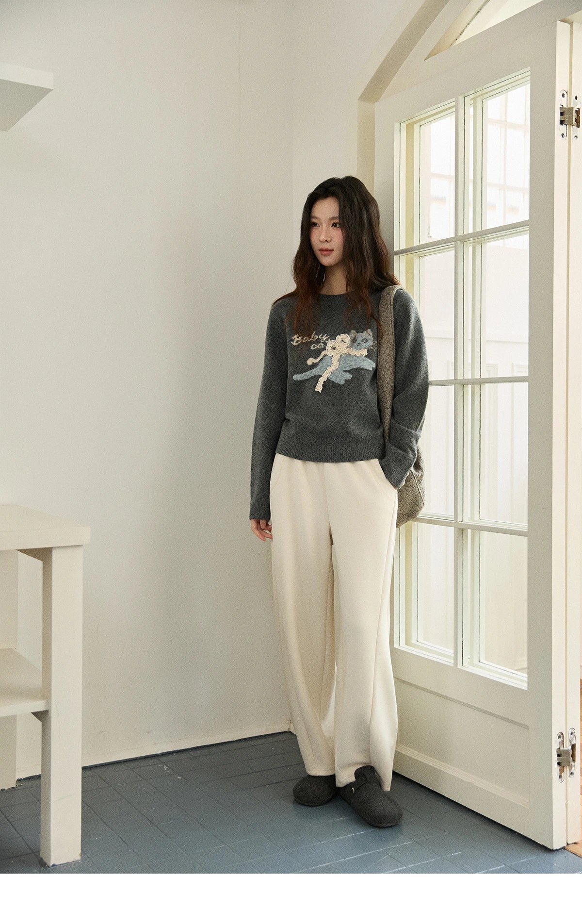 Mishow Cat Jacquard Three-Dimensional Bow Pullover MXE86Z2750