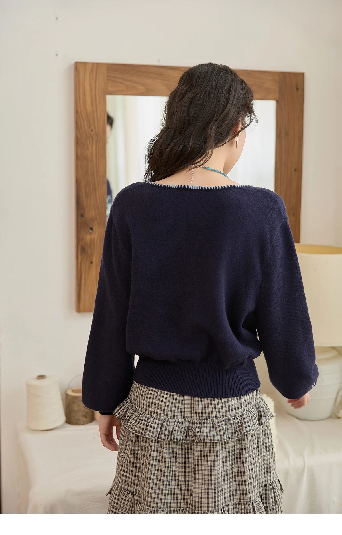 Mishow Dark Blue French Embroidered Cardigan MXE45Z1381