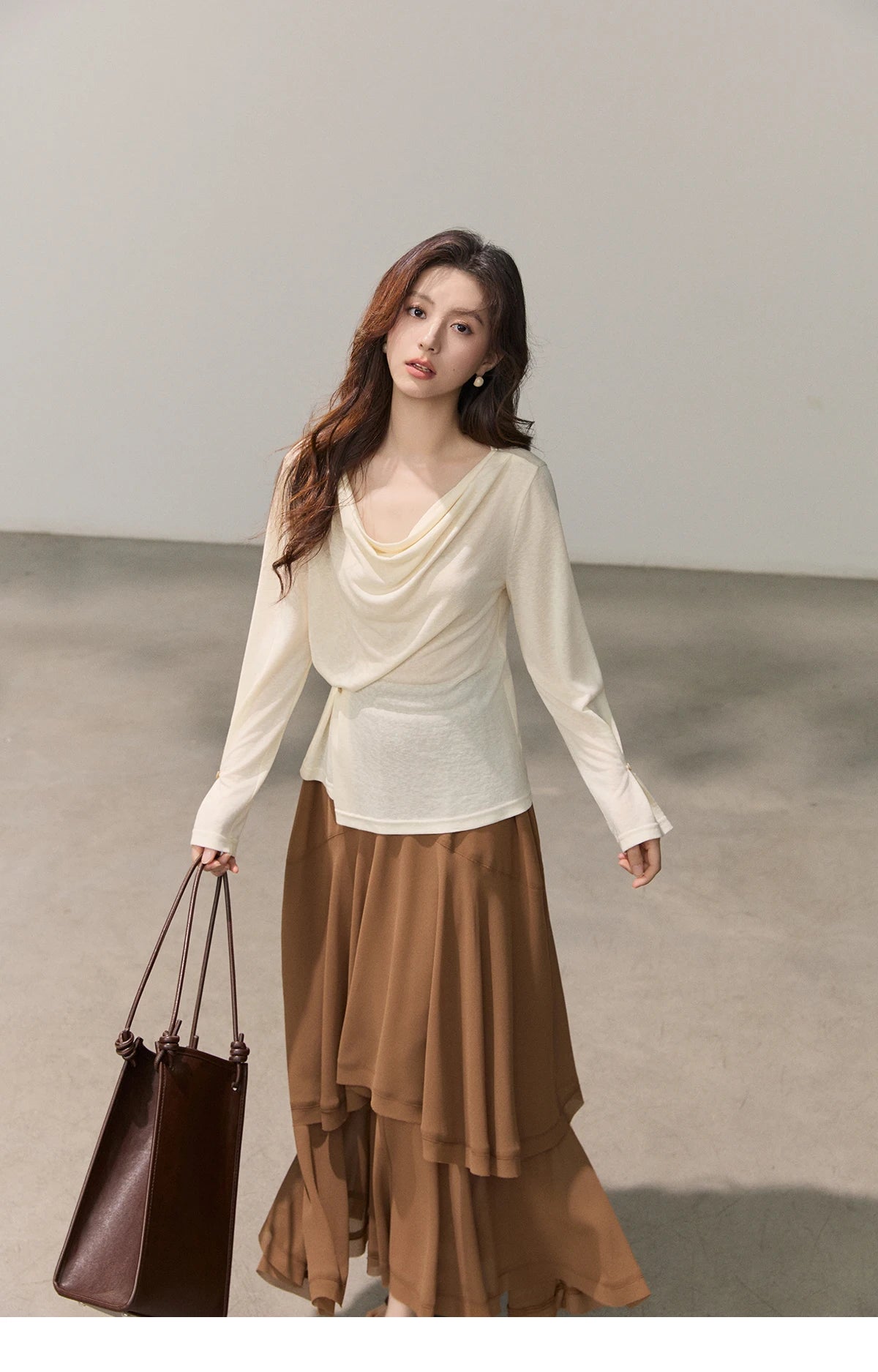 Mishow Multi Colored Swinging Collar Flare Sleeve Top MXF13T1473