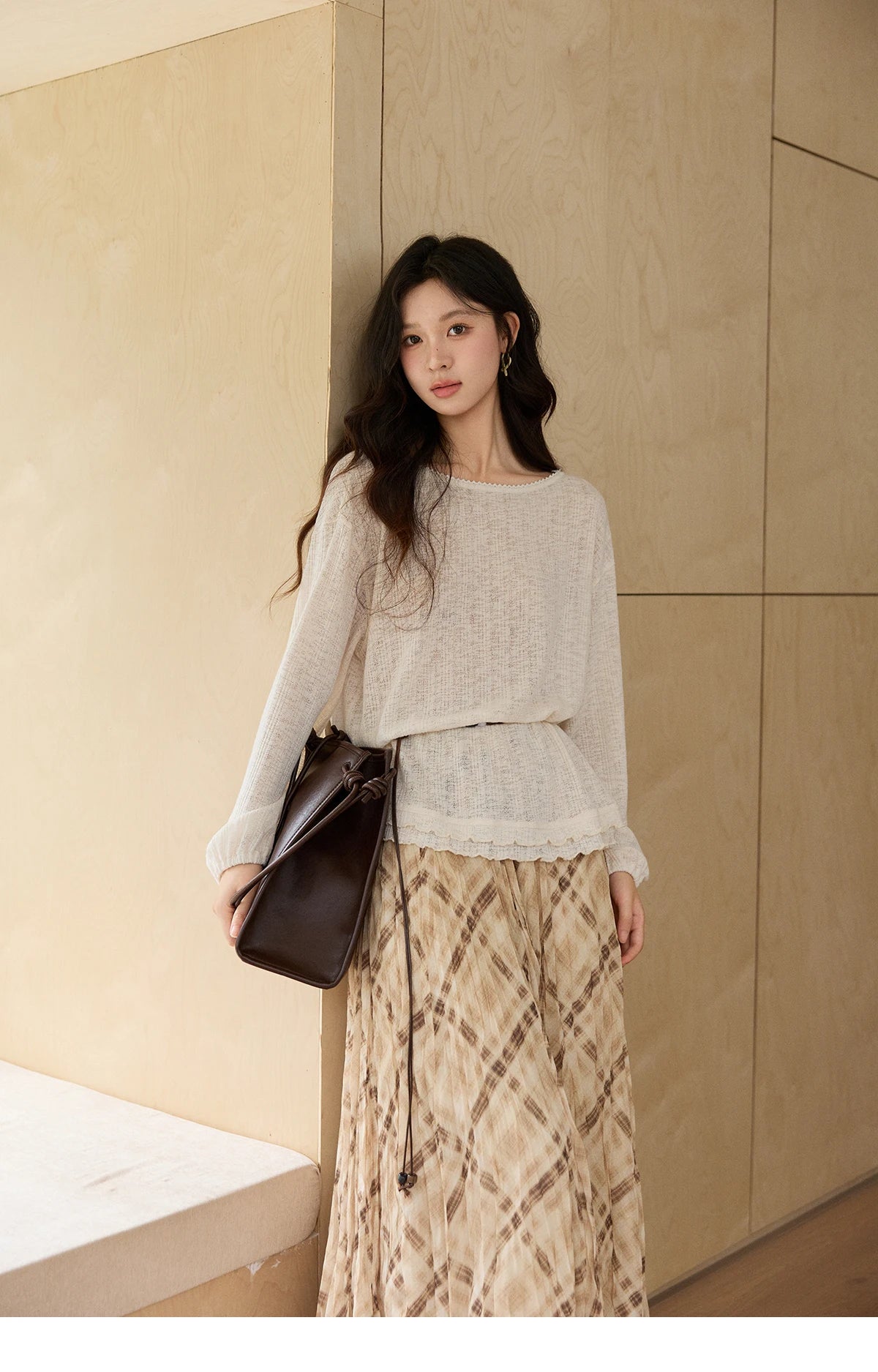 Mishow Lace Trim Boat Neck Knit Top with Belt MXF13Z3002