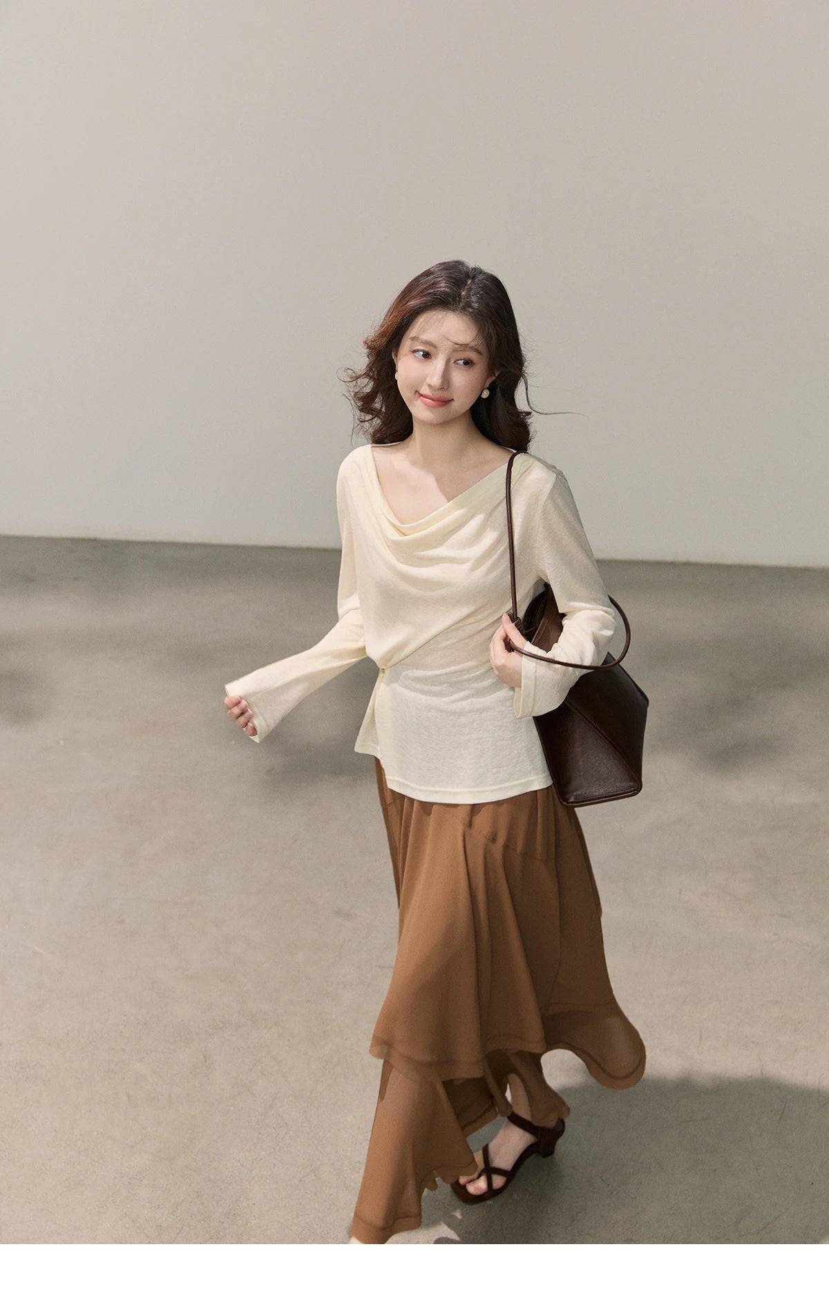 Mishow Multi Colored Swinging Collar Flare Sleeve Top MXF13T1473