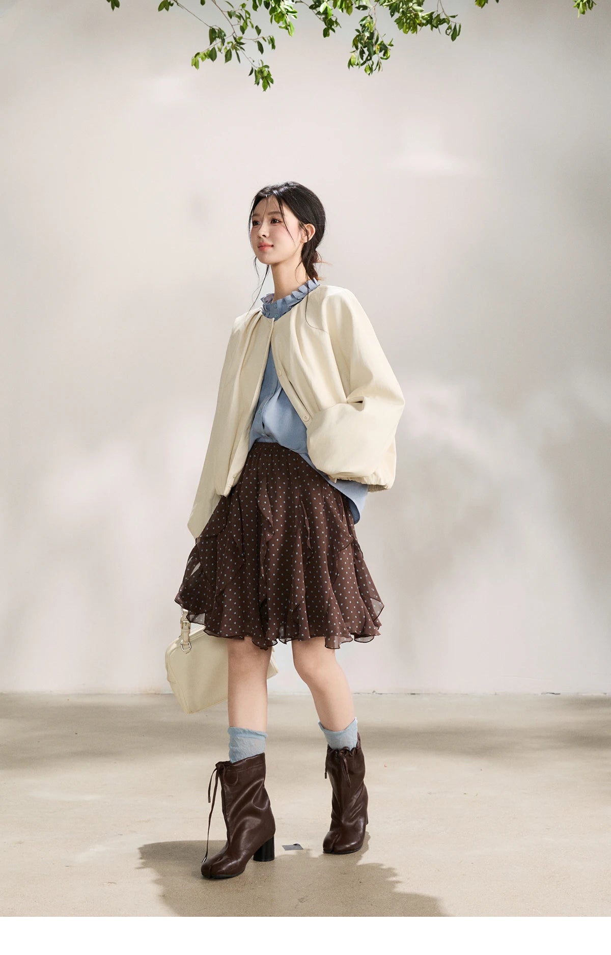 MISHOW Imitation Protein Skin Leather Jacket Ruffled Collar Button-Up MXF108W1019