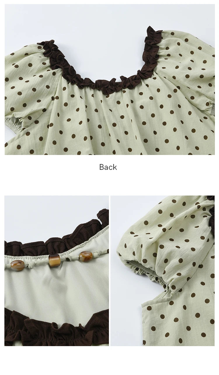 Mishow Polka Dot Puff Sleeve Top & Wide Leg Pants Set MXE39T0657