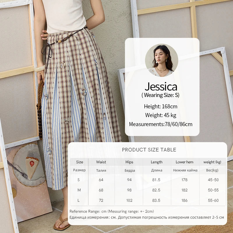 MISHOW Retro Plaid Patchwork Pleats Skirt A-LINE Slim MXE35B0726