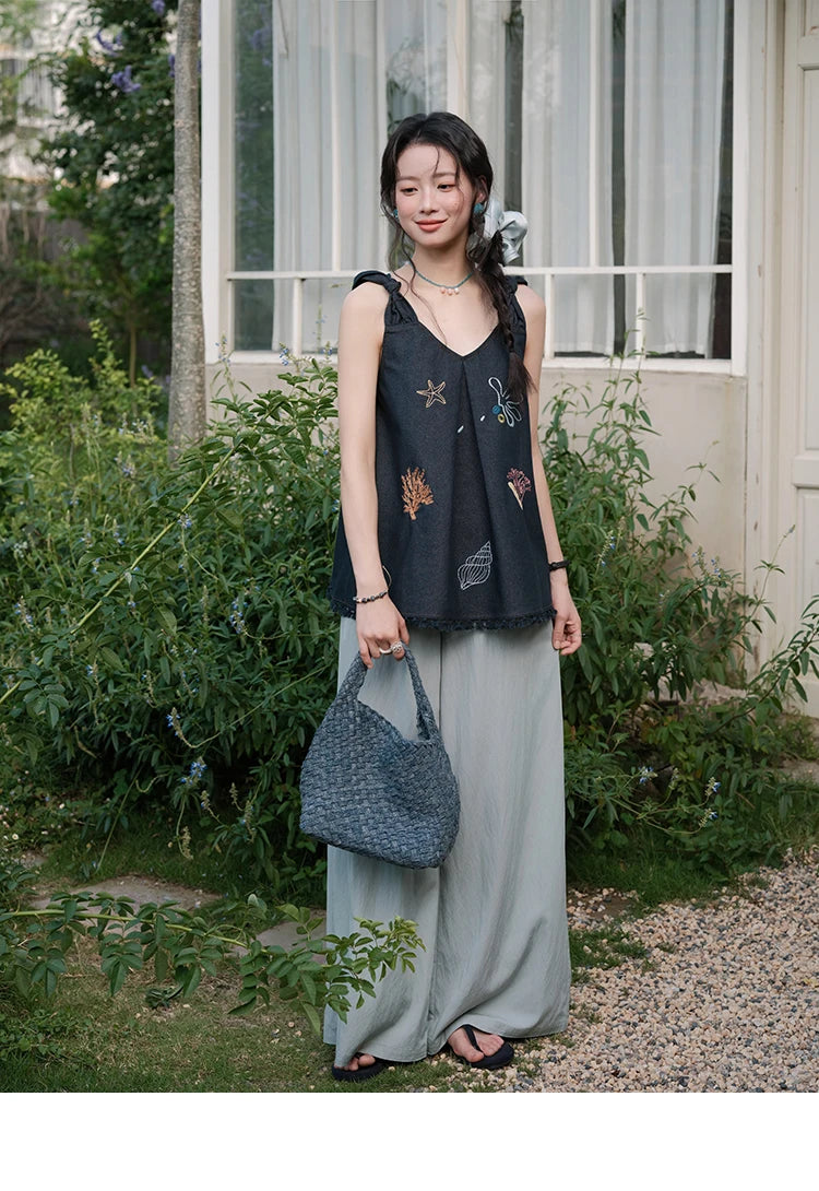 Mishow Embroidery Lace Tassel Denim Vest MXE37X1860
