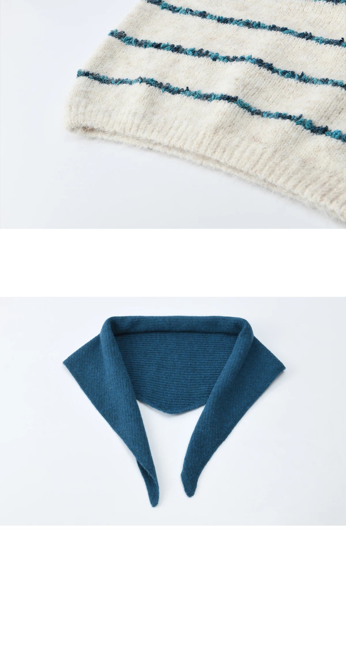 Mishow Blue Striped Alpaca Wool Sweater with Scarf Set MXE90Z2821