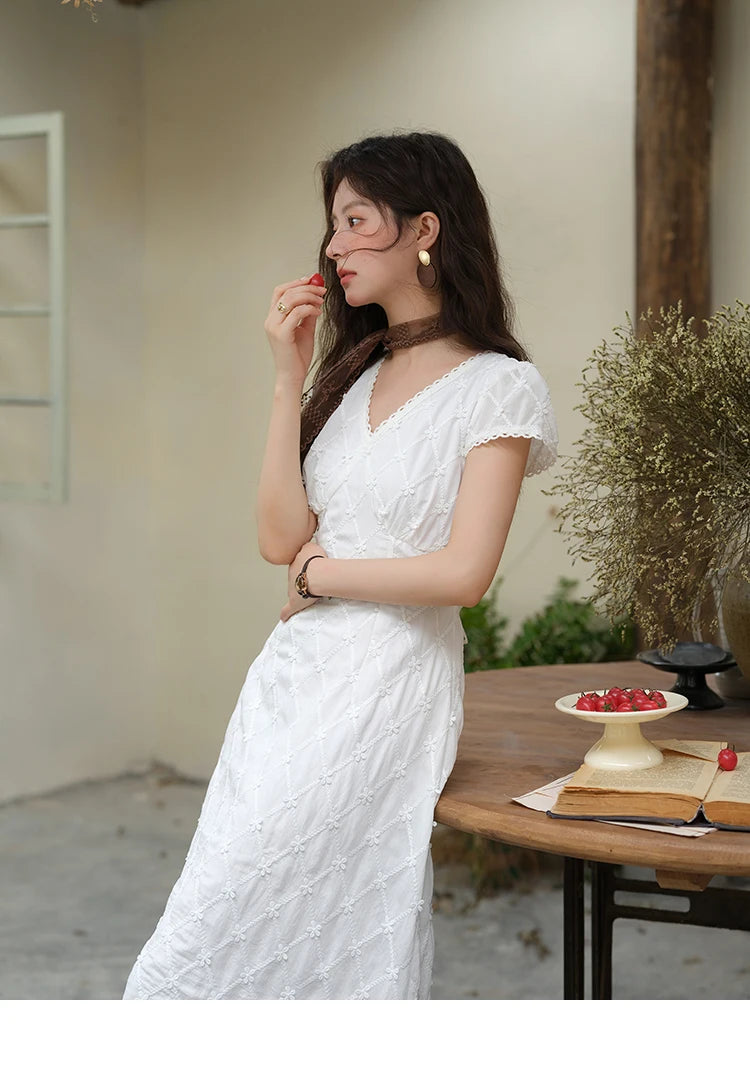 Mishow V-Neck Lace Spliced Embroidery Dress MXE38L2378