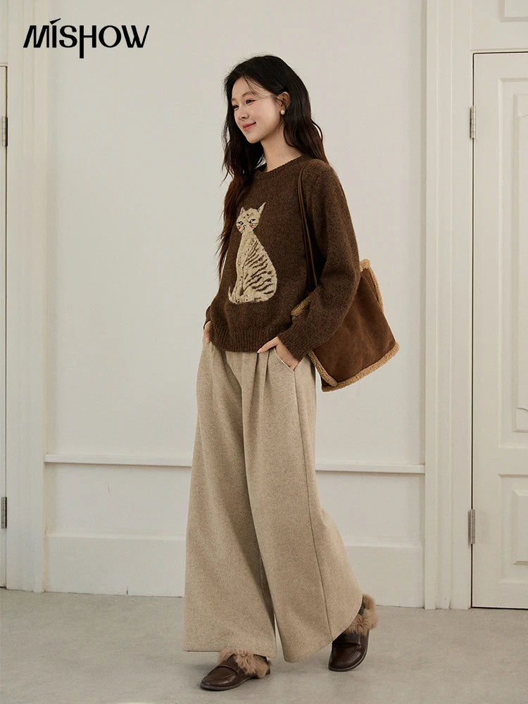 Mishow Brown Cat Pattern Jacquard Pullover MXE94Z2991