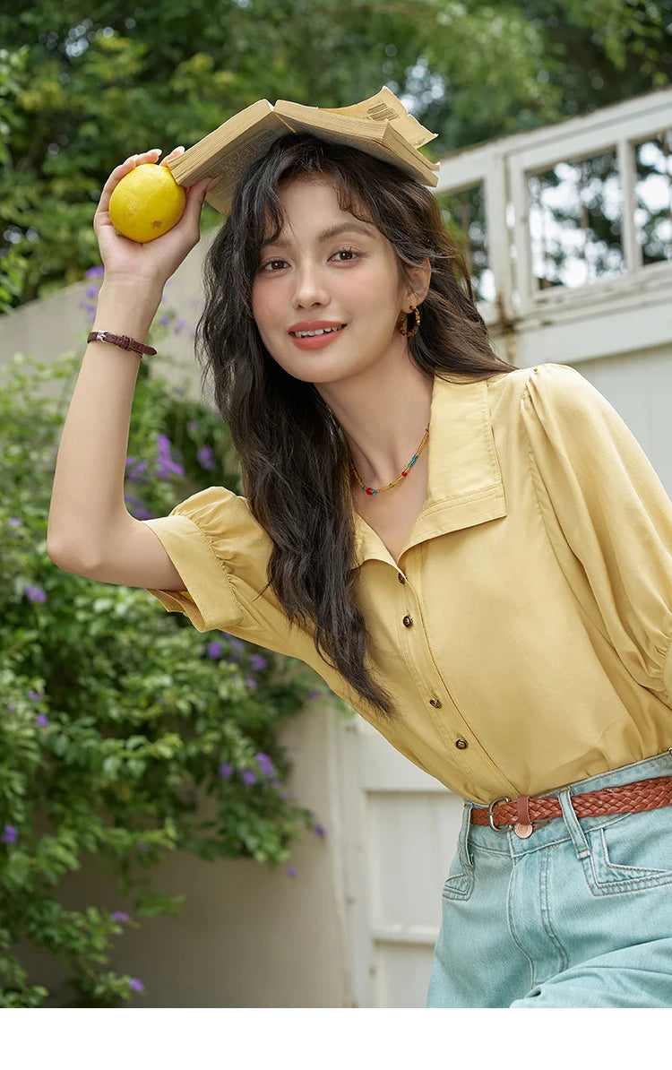 MISHOW Short Sleeve Blouse Lapel Simple Loose Fit MXD28C0247