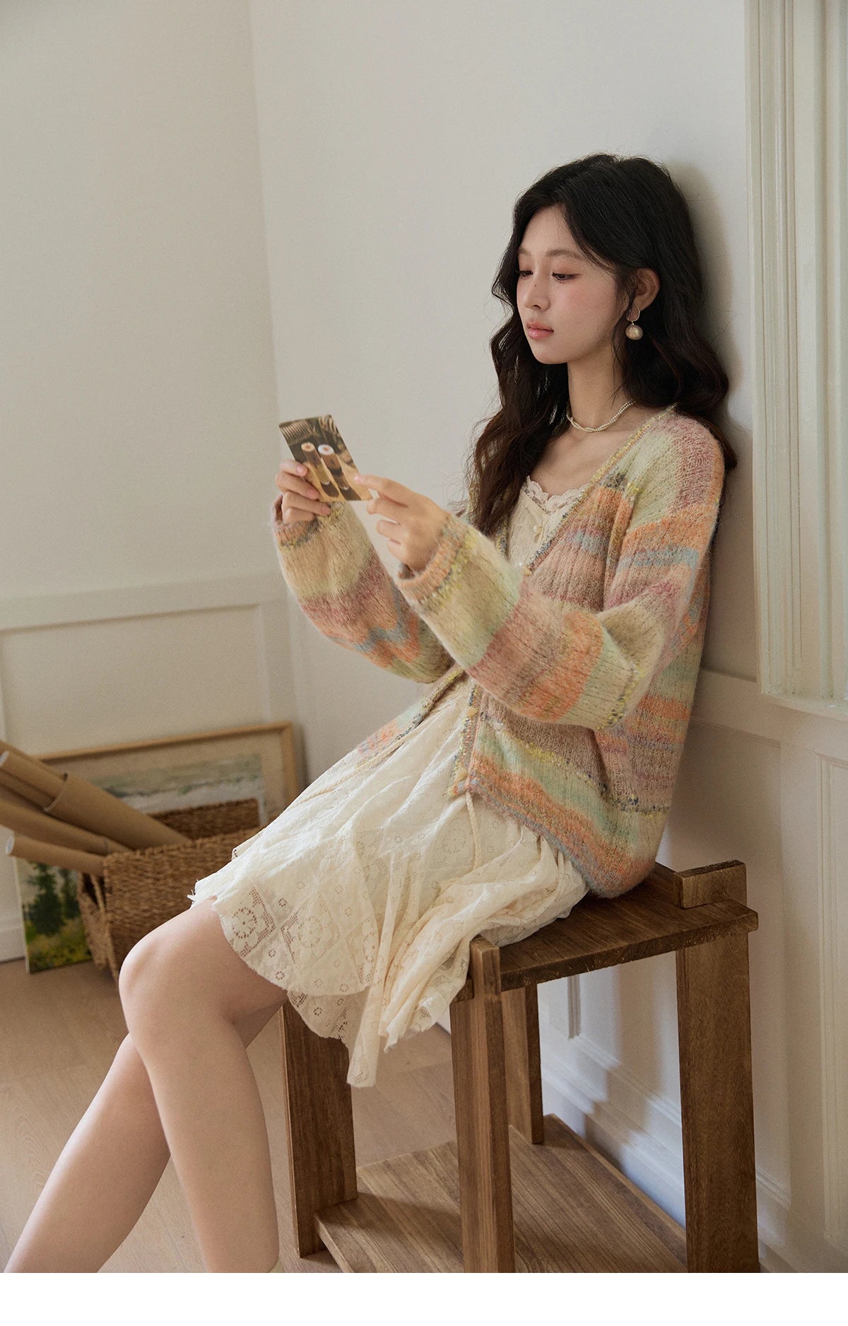Mishow Gradient Striped V-Neck Rainbow Cardigan MXF13Z3019