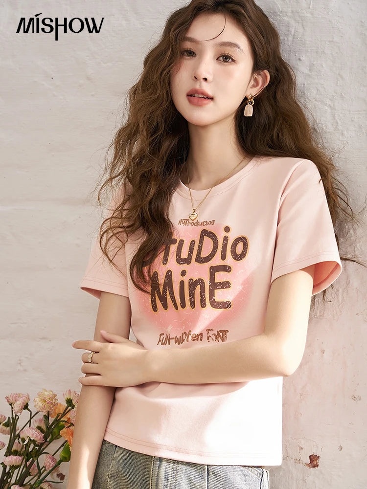 Mishow Letter Print Crew Neck Tee MXD13T0164