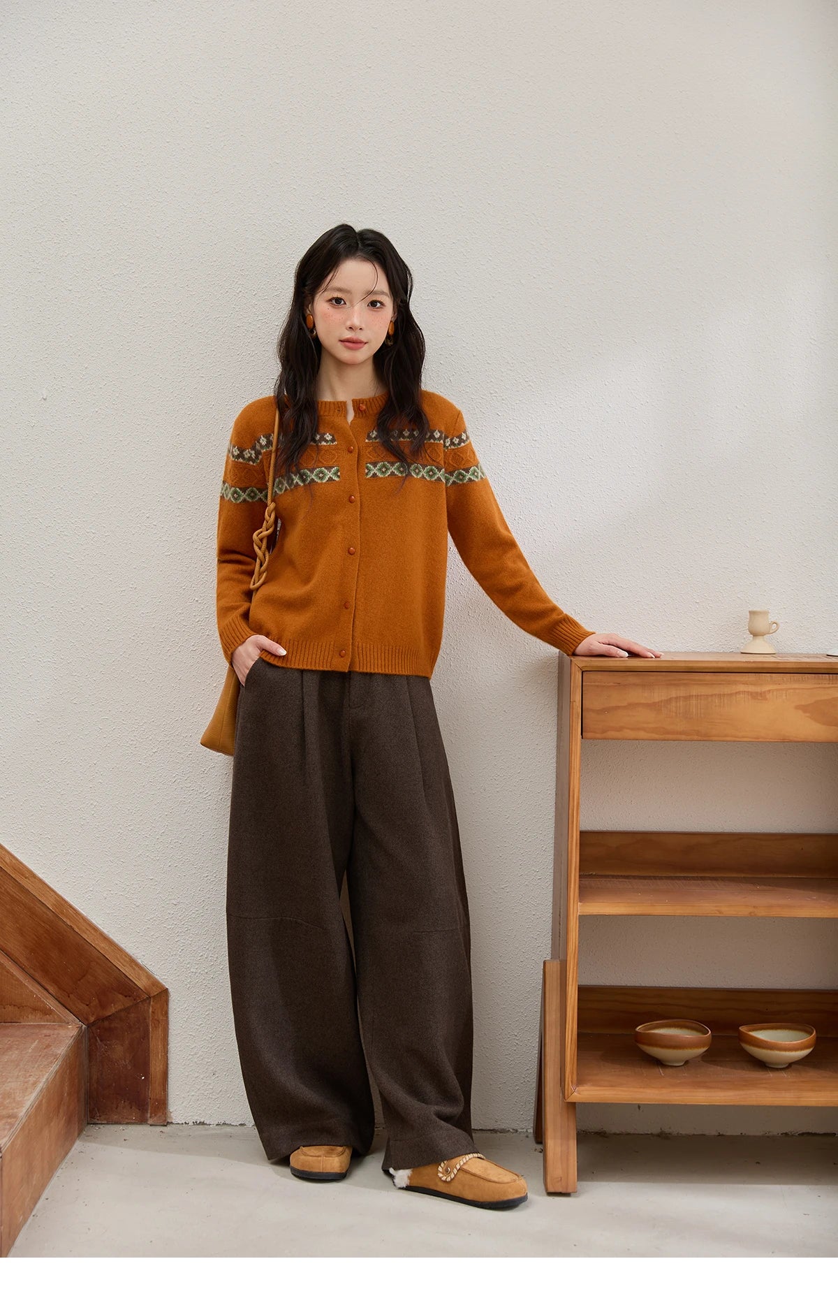 MISHOW Retro Brown Wide-Leg Pants High Waist Drape MXE88K1122
