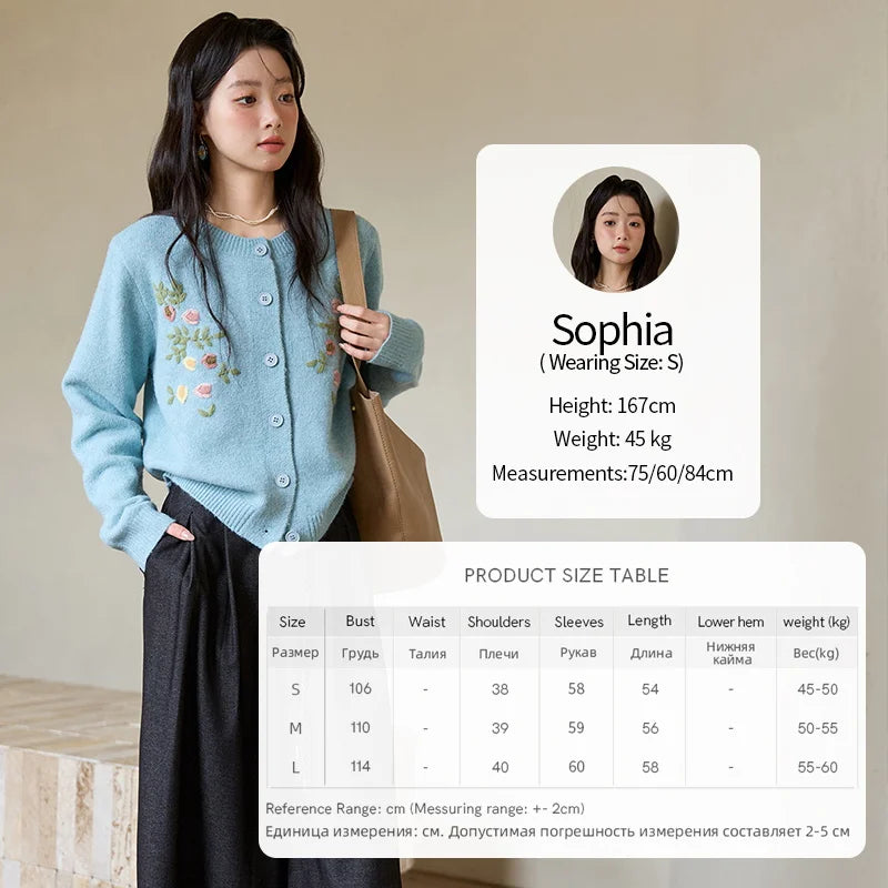 Mishow Blue Floral Embroidered Wool Cardigan MXE51Z2695