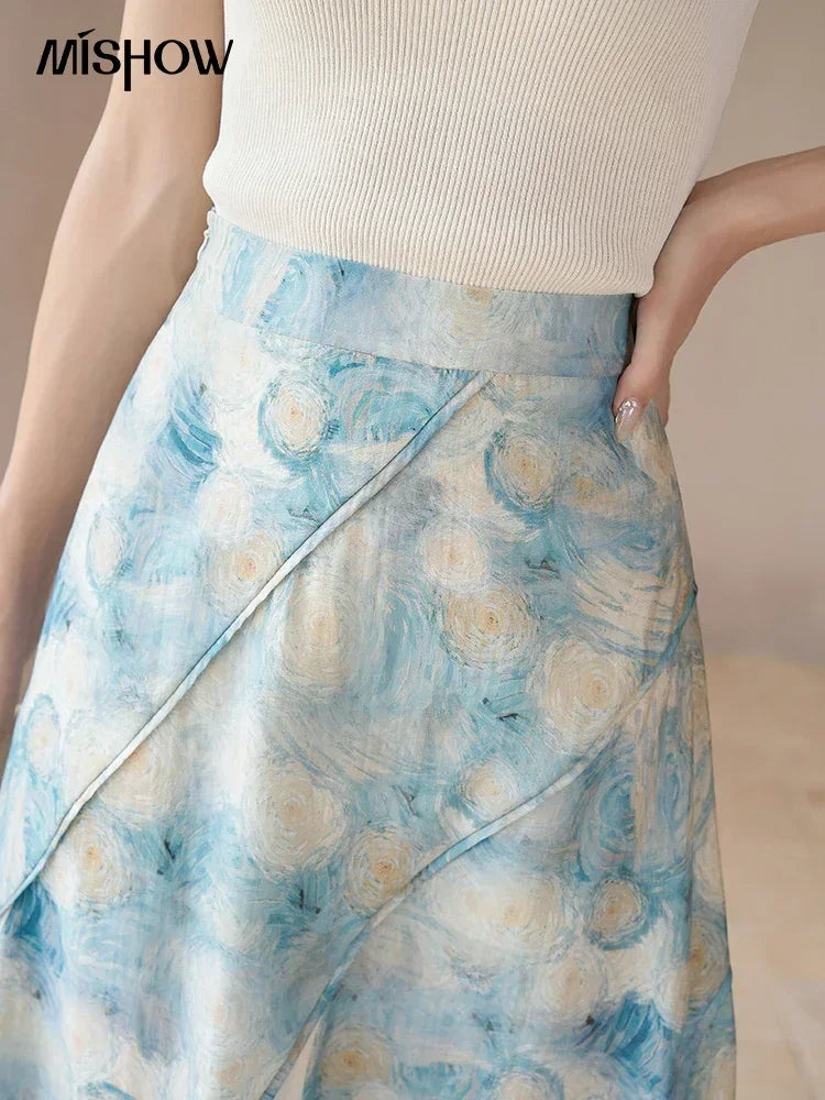 MISHOW Van Gogh Art Pleated Skirt High Waist A-LINE MXC39B0095