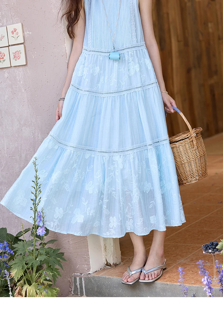 Mishow O-Neck Sleeveless Lace Splicing Long Dress MXE35L2229