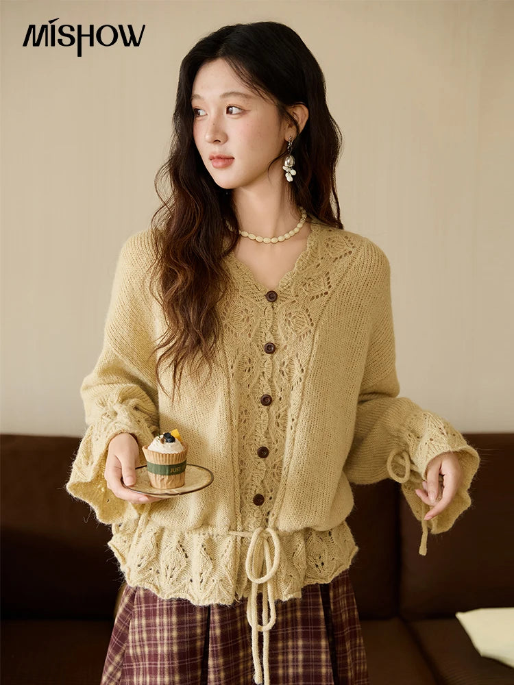 Mishow Handmade Crochet Mohair Flare Sleeve Cardigan MXE47Z2513