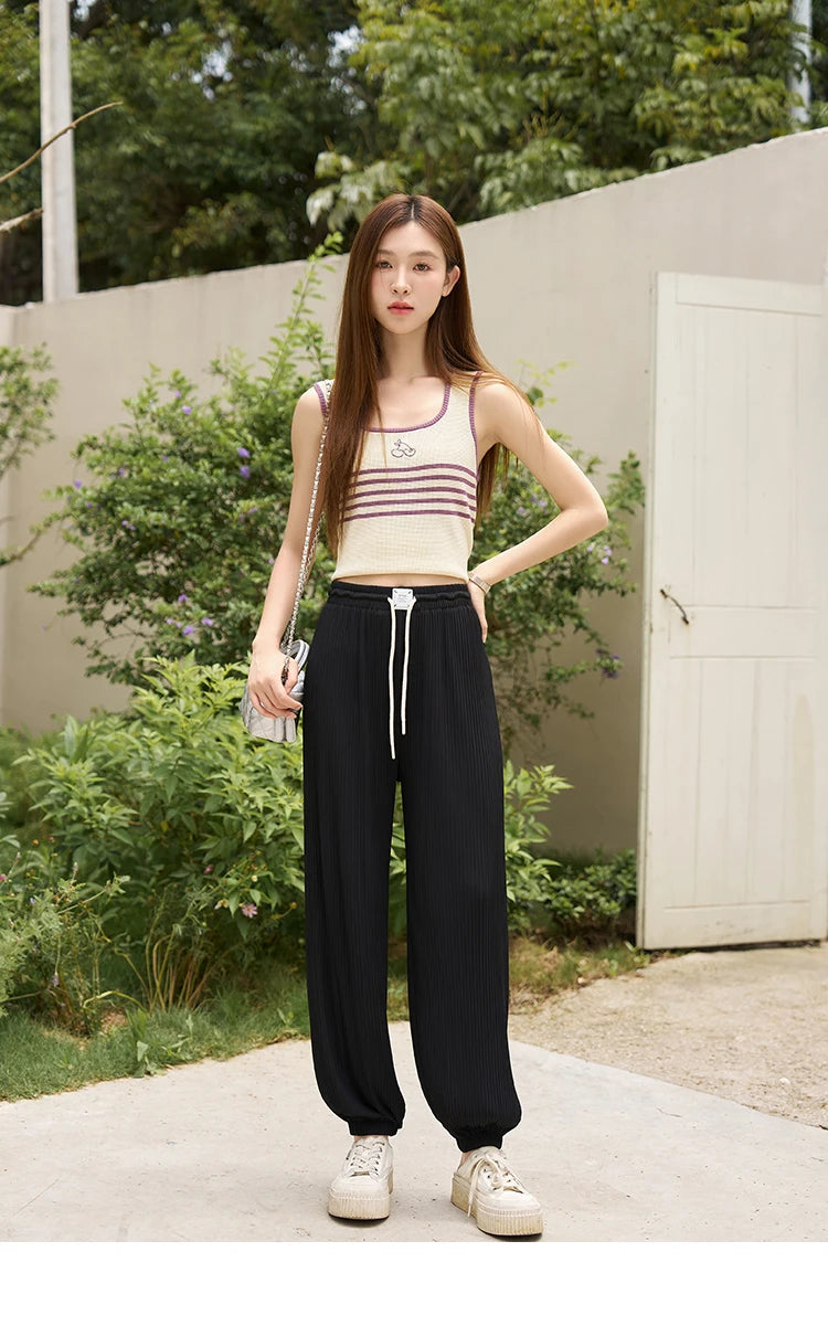 MISHOW High Waist Slim Straight Pants Elastic Ankle-Length MXC33K0069