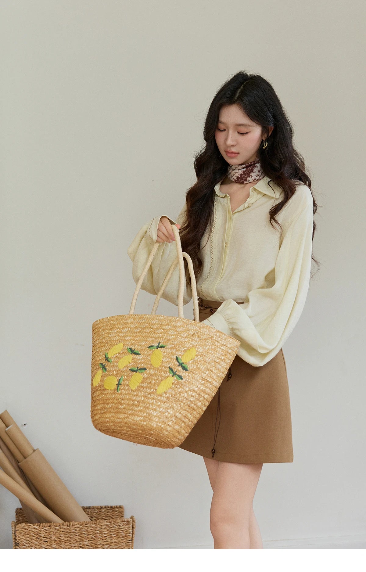 MISHOW Lapel Lantern Sleeve Shirt Lace Trim Loose MXF13C2436