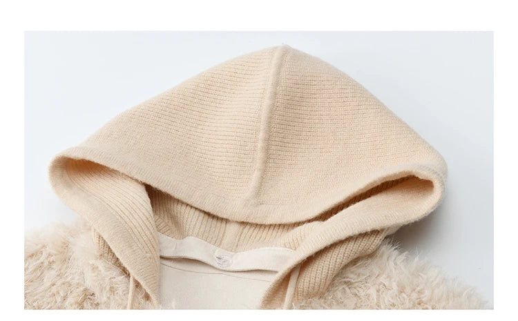 MISHOW Beige Knitted Hooded Plush Coat Warm Windproof MXE86W0908
