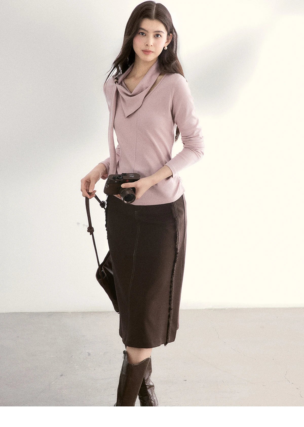 Mishow Pink Scarf Neck Color Collision Bead Top MXF108Z1025