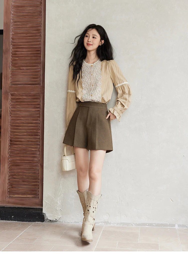 MISHOW Mesh Embroidery Blouse Lace Collar Lantern Sleeve MXD47X1664