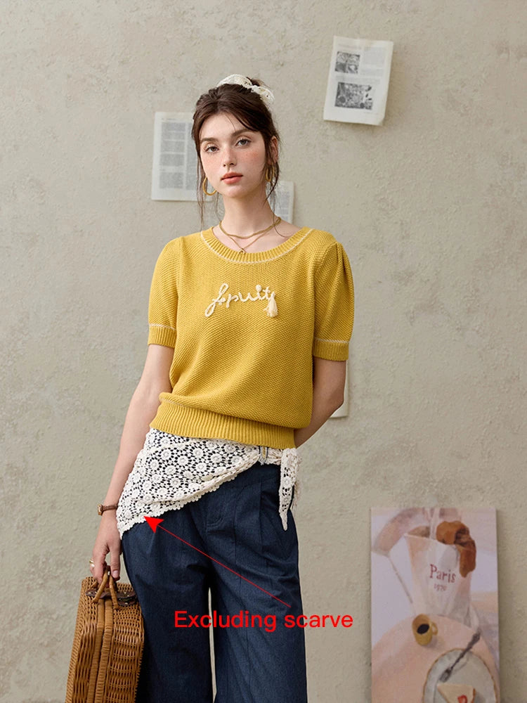 Mishow French Letter Short Sleeve Round Neck Pullover MXE33Z1219