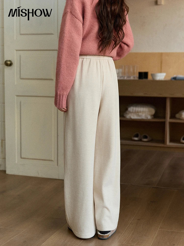 MISHOW Fleece Lined Straight Knit Pants Elastic Waist Pockets MXE92K1131