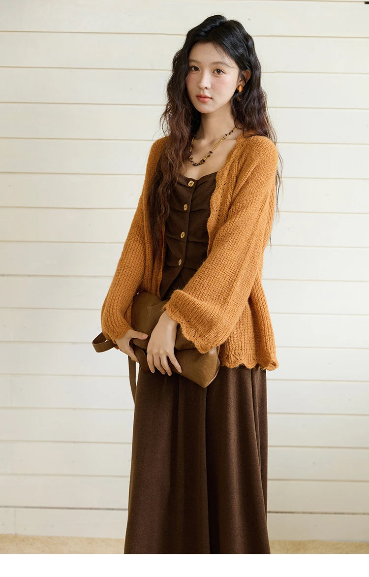 Mishow Pumpkin Wavy Edge Dropped Sleeve Cardigan MXE46Z2505